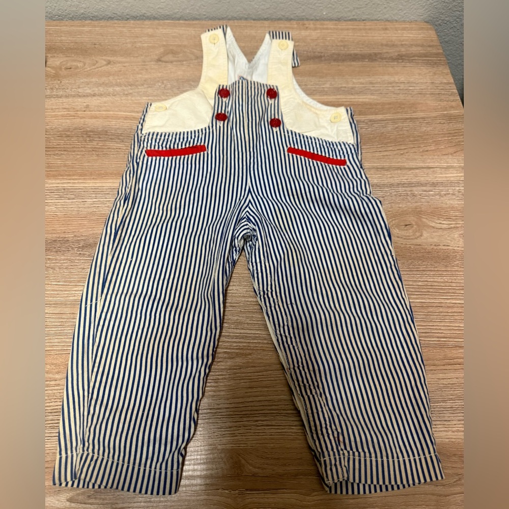 1980s Popsicle Striped Overalls with Red Accents Baby Size 18 Months Vintage